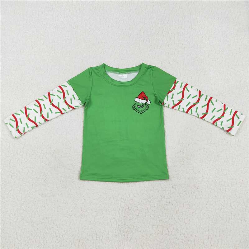 RTS NO MOQ Baby Boys Long Sleeve BT0770 Christmas Green Tee Shirts Tops