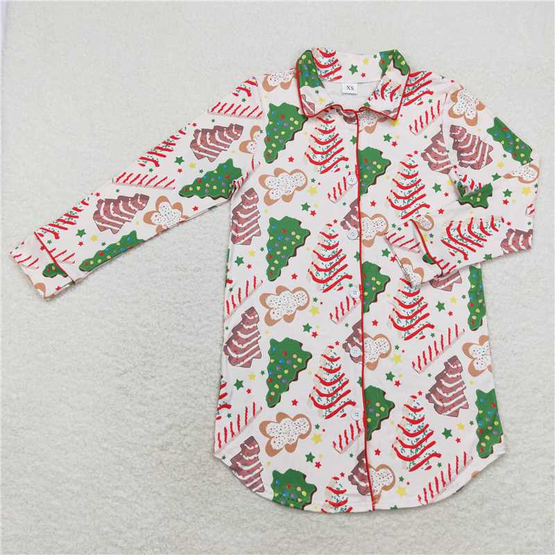 RTS NO MOQ Adult Women Long sleeve GT0622 Christmas Tree Cakes Tops Sleep Wear Lounge Pajamas