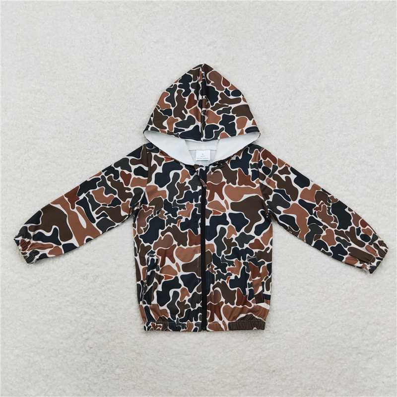 RTS NO MOQ Baby Girls Long Sleeve GT0635 Brown Camo Hooded Zip Jackets Tops