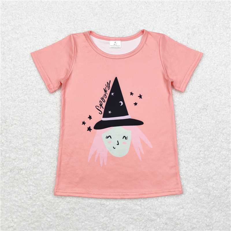 RTS NO MOQ Summer Baby Girls Short Sleeve GT0697 Halloween Witches Short Sleeve Tee Shirts Tops