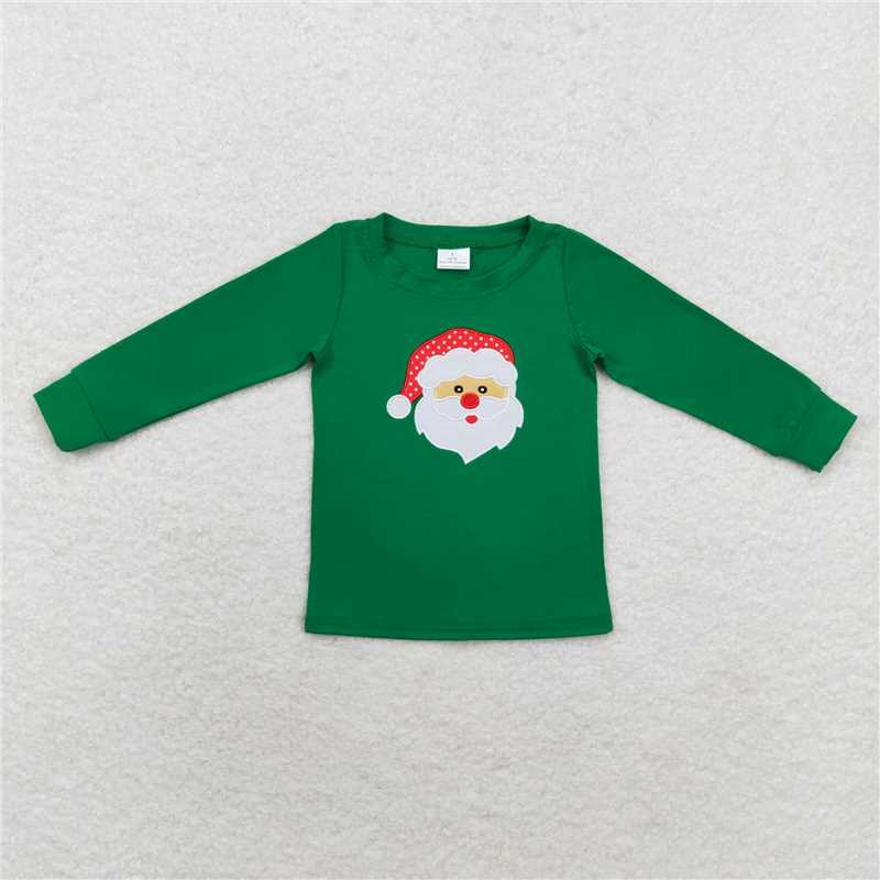 5.20 RTS NO MOQ Baby Boys Long Sleeve BT0790 Long Sleeve Green Christmas Santa Tee Shirts Tops