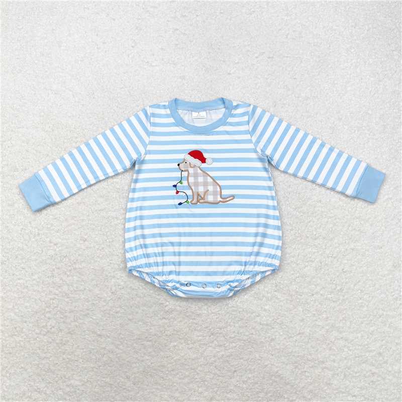 6.4 RTS NO MOQ Baby Boys Bodysuit LR1307 Christmas Stripes Dog Long Sleeve Rompers