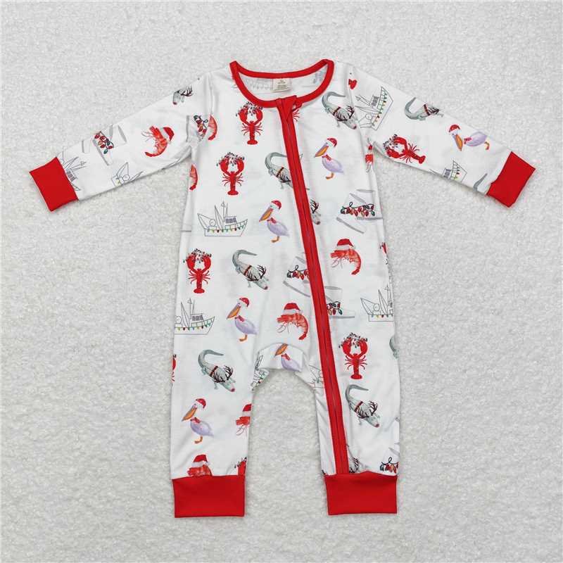 6.4 RTS NO MOQ Baby Boys Bodysuit LR1399 Christmas Bamboo Crawfish Boots Crocodile Rompers