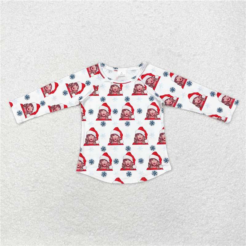 RTS NO MOQ Baby Girls Long Sleeve GT0694 Christmas Singer Hat Snowflake Tee Shirts Tops