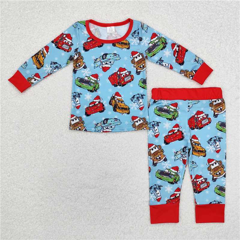 5.16 RTS NO MOQ Baby Boys Sets BLP0776 Christmas Car Race Bamboo Pajamas Clothes Sets