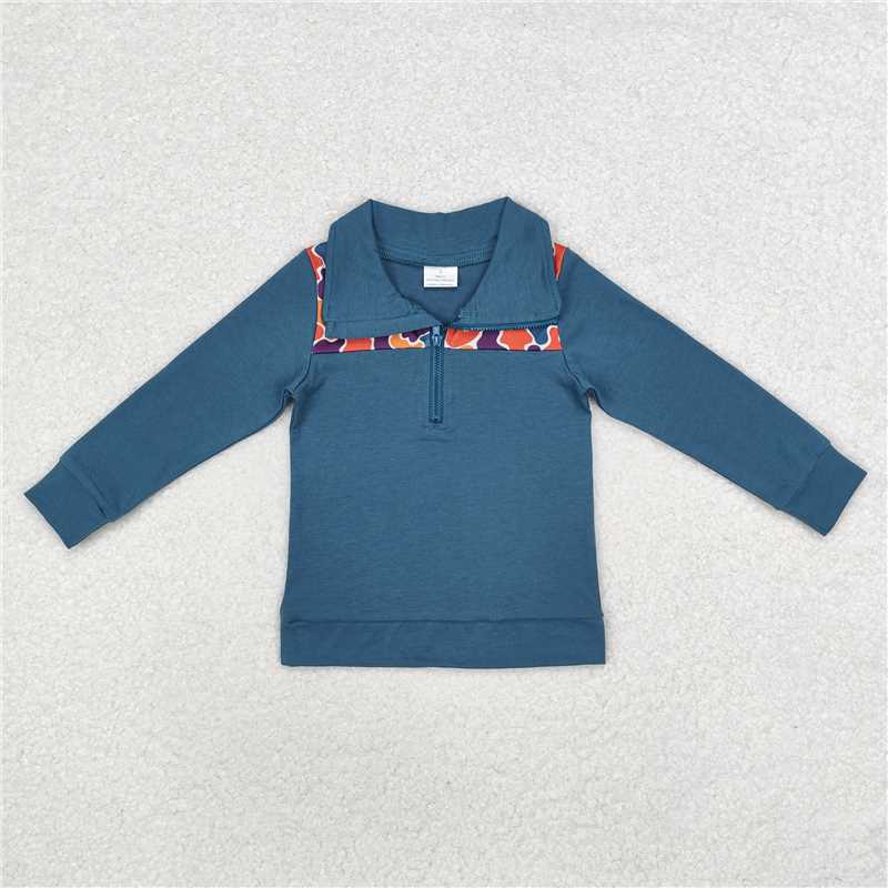 RTS NO MOQ Baby Boys Long Sleeve BT0798 Blue Navy Camo Zip Pullovers Tops
