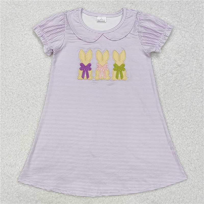 7.9 RTS NO MOQ Summer Baby Girls Dresses GSD1470 Lavender Stripes Bunny Knee Length Dresses