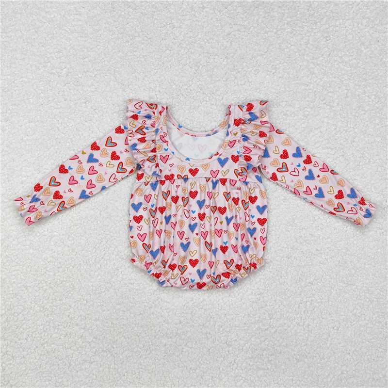 RTS NO MOQ Baby Girls Bodysuit LR1917 Valentines Hearts Long Sleeve Rompers