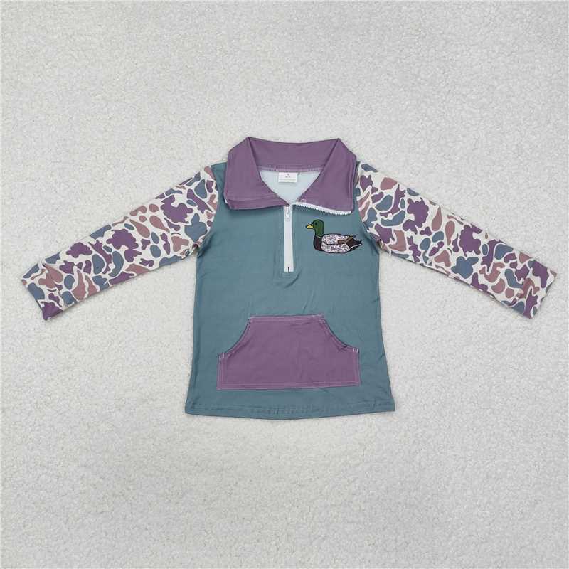 RTS NO MOQ Baby Boys Long Sleeve BT0928 Light Green Camo Zip Duck Hunting Pullovers Tops