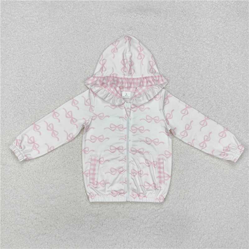 RTS NO MOQ Baby Girls Long Sleeve GT0873 Pink Bows Hooded Top Zip Tops Jackets Cardigans