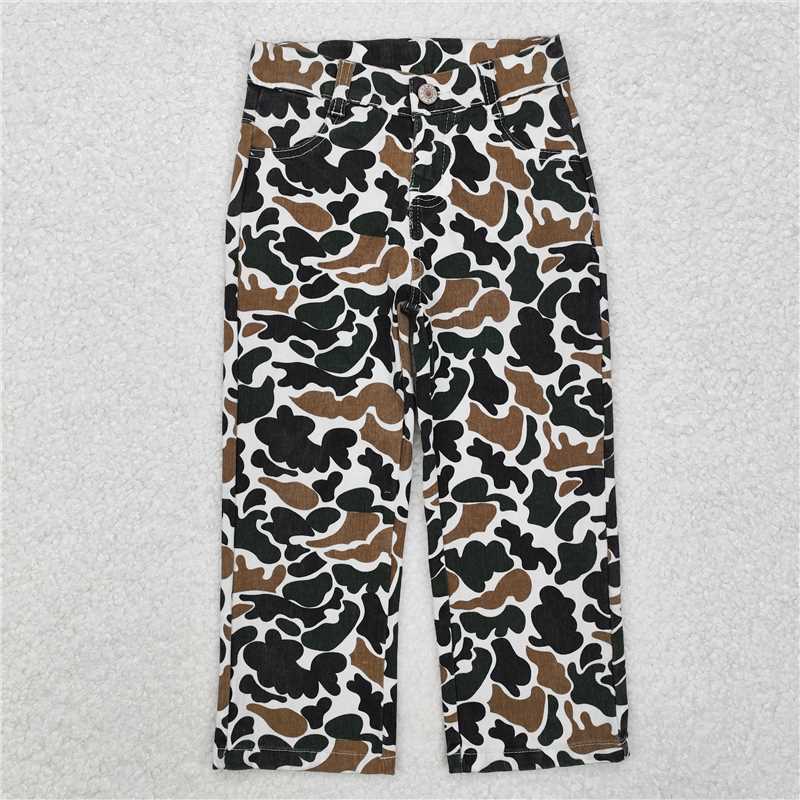 RTS NO MOQ Baby girls pants P0594 Brown Duck Camouflage Denim Straight Pants