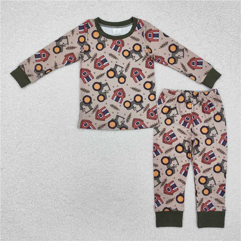 RTS NO MOQ Baby Boys Sets BLP0803 House Farm Tractors Top Pants Pajamas Outfits Sets