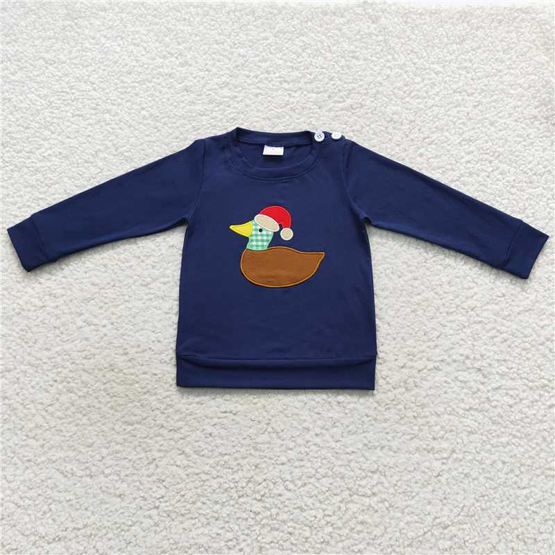 7.10 RTS NO MOQ Baby Boys Long Sleeve BT0297 Christmas Duck Hats Long Sleeve Shirts Tops