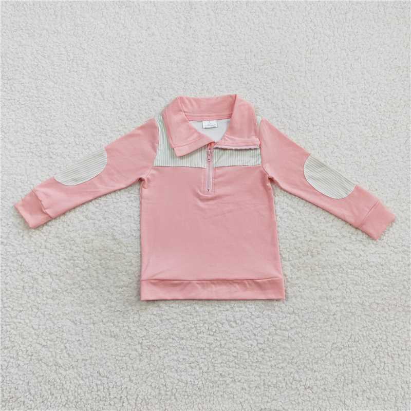 7.10 RTS NO MOQ Baby Boys Long Sleeve BT0288 Pink Long Sleeve Elbow Pullover Tee Shirt Tops
