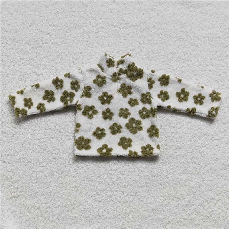 6.24 RTS NO MOQ Baby Girls Long Sleeve GT0263 Green Flowers Thick Pullovers Tops