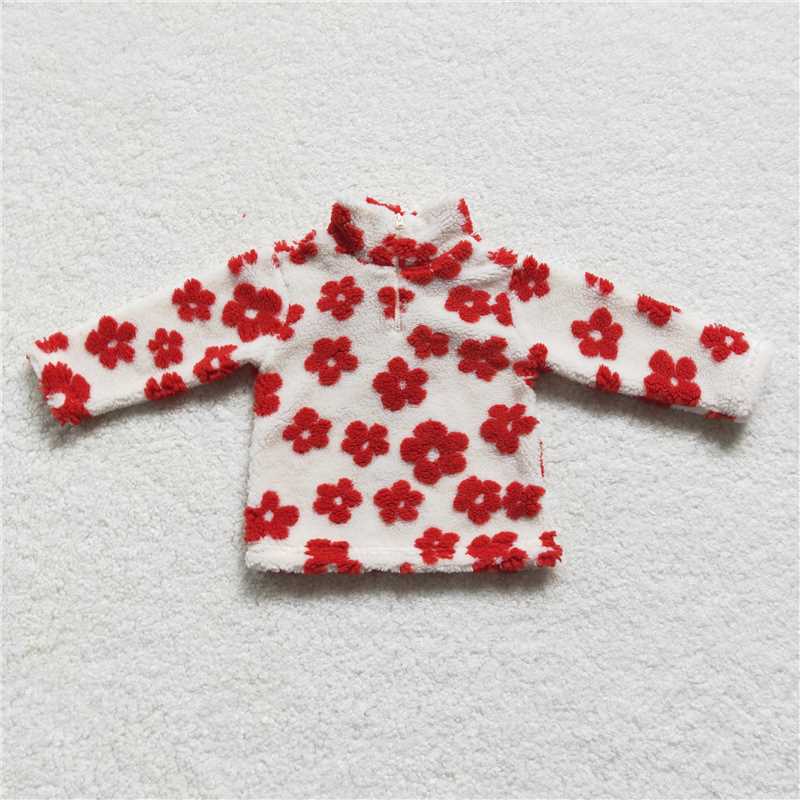 6.24 RTS NO MOQ Baby Girls Long Sleeve GT0266 Red Flowers Thick Pullovers Tops