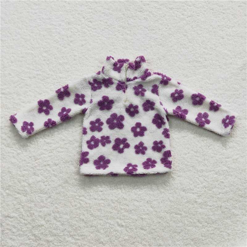 6.24 RTS NO MOQ Baby Girls Long Sleeve GT0265 Purple Flowers Thick Pullovers Tops