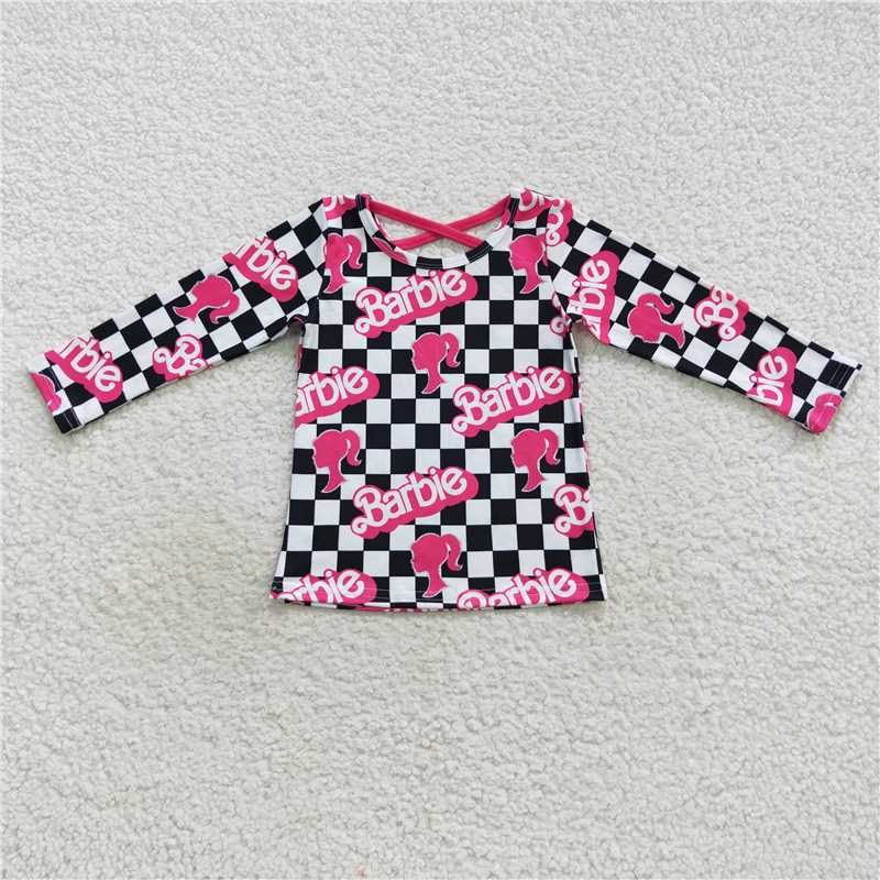 5.22 RTS NO MOQ Baby Girls Long Sleeve GT0287 Hotpink Doll Checkered Long Sleeve T-Shirts Tops