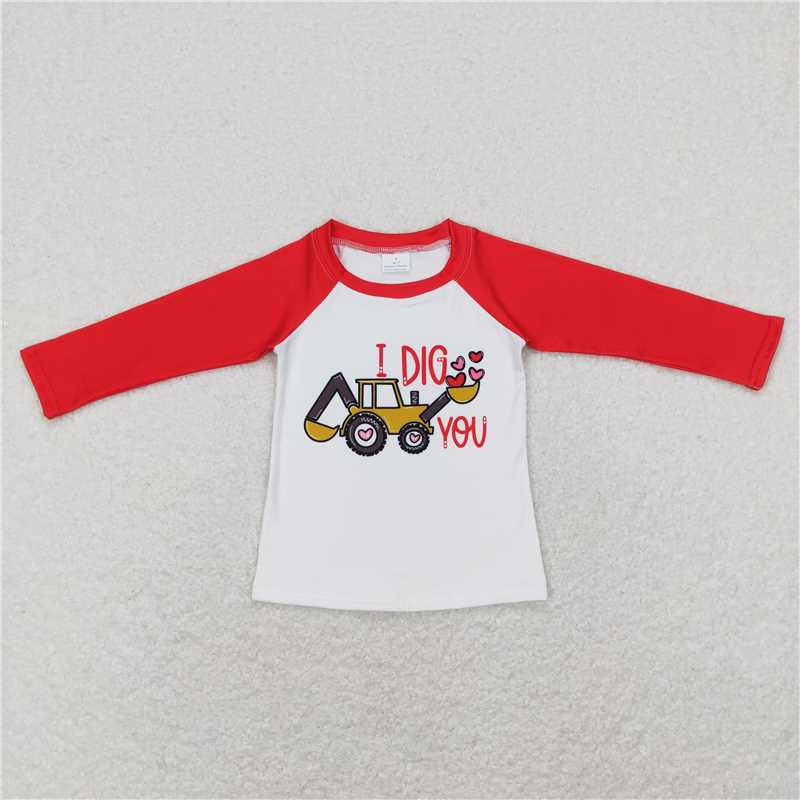 5.20 RTS NO MOQ Baby Boys Long Sleeve BT0523 Long Sleeve Dig Tractor Valentines Tee Shirts Tops