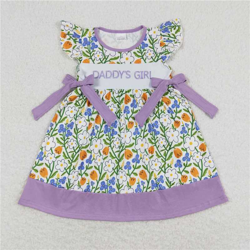 7.31 RTS NO MOQ Summer Baby Girls Dresses GSD0753 Flutter Sleeve Bows Knee Length Dresses