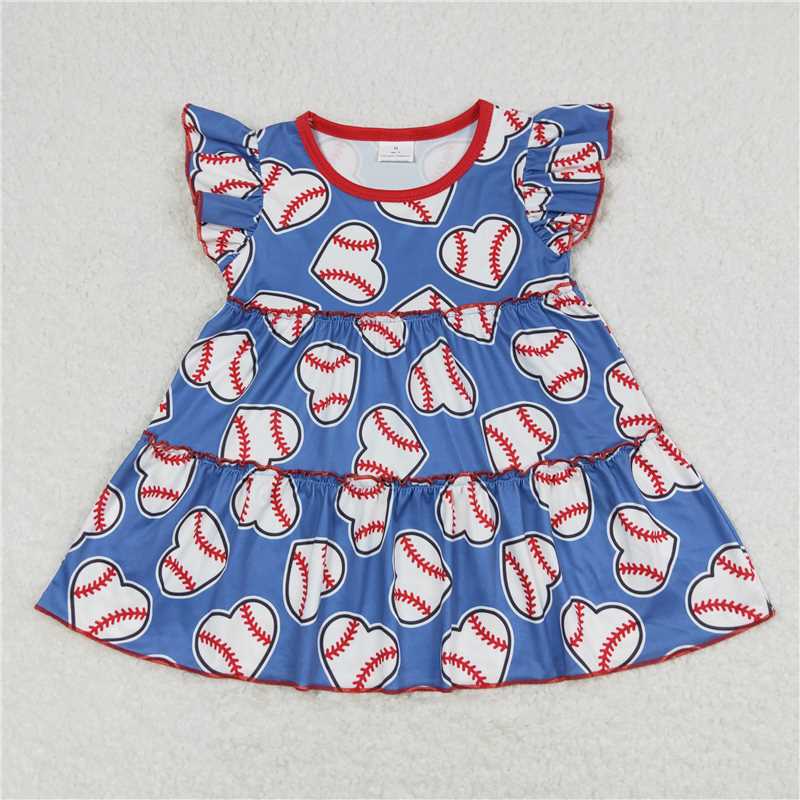 RTS NO MOQ Summer Baby Girls Short Sleeve GT0483 Flutter Sleeve Baseball Hearts Tunic Tops