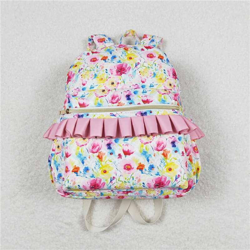 RTS NO MOQ Baby Kids Backpacks BA0174 Pink Flowers Ruffle Backpack Back Bags