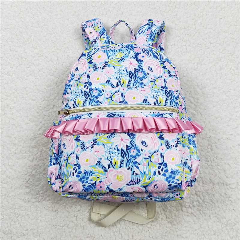 RTS NO MOQ Baby Kids Backpacks BA0175 Blue Purple Flowers Ruffle Backpack Back Bags