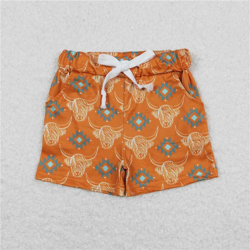 RTS NO MOQ Baby Boys Summer pants SS0208 Highland Cow Aztec Shorts