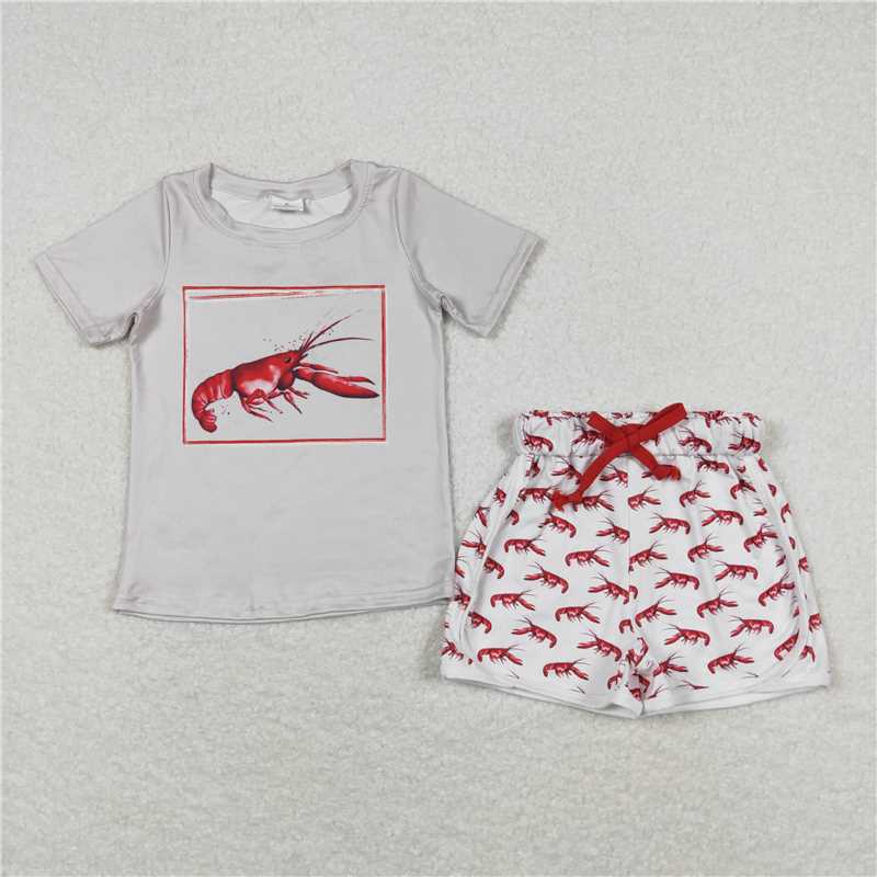 RTS NO MOQ Baby Boys kids Summer Sets BSSO0745 Crayfish grey short sleeve white shorts suit