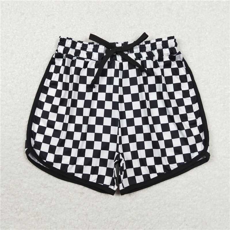 7.4 RTS NO MOQ Adult Women Summer Pants SS0279 Black Checkered Shorts Bottoms