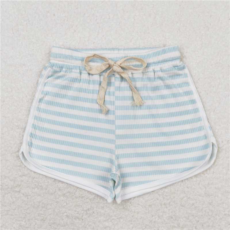 RTS NO MOQ Baby Girls Summer Pants SS0335 Blue Stripes Cotton Sports Design Shorts
