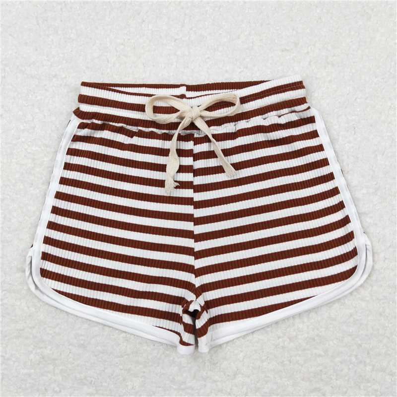 RTS NO MOQ Baby Girls Summer Pants SS0337 Brown Stripes Cotton Sports Design Shorts