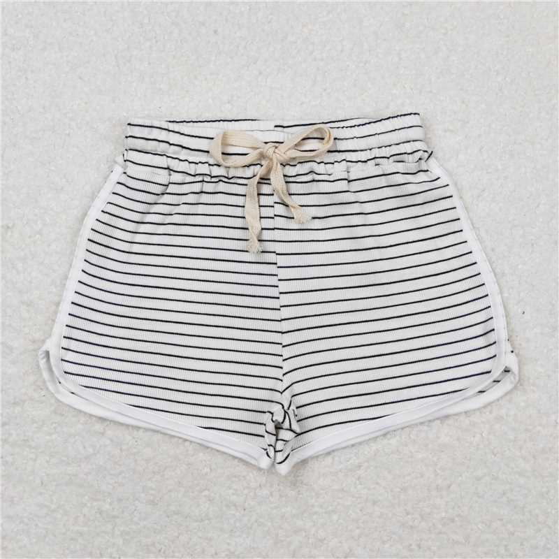 RTS NO MOQ Baby Girls Summer Pants SS0340 White Black Stripes Sports Design Shorts