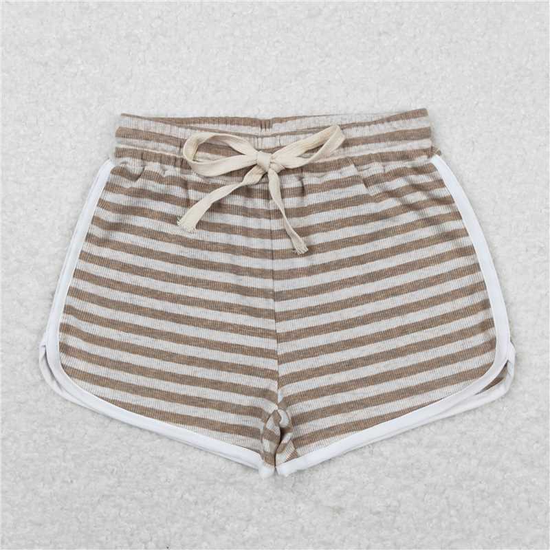 RTS NO MOQ Baby Girls Summer Pants SS0346 Brown Grey Stripes Sports Design Shorts