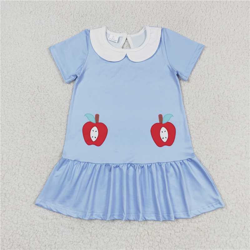 7.22 RTS NO MOQ Summer Baby Girls Dresses GSD0953 Short Sleeve Apples Knee Length Dresses