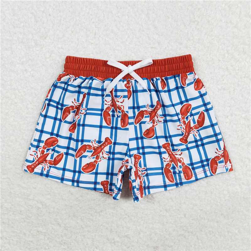 RTS NO MOQ Baby Boys Summer pants S0364 Blue Crawfish Plaid Trunks Swimsuits