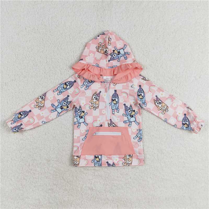 RTS NO MOQ Baby Girls Long Sleeve GT0633 Pink Dogs Rainbow Plaid Floral Hooded Tops