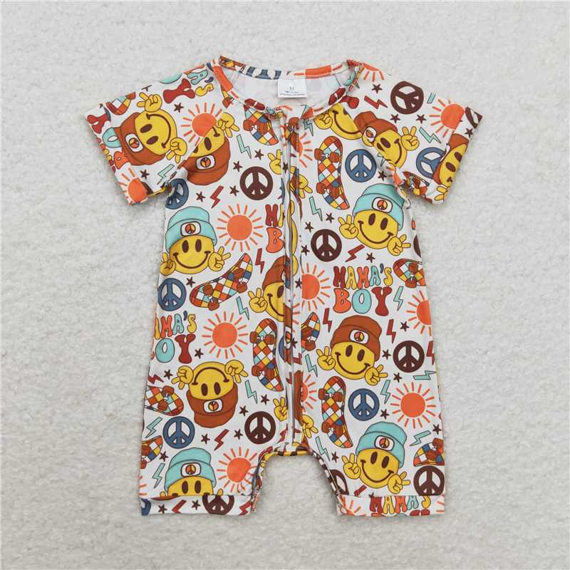RTS NO MOQ Baby Boys Summer Bodysuit SR1776 Mama's Boy Zip Short Sleeve Rompers