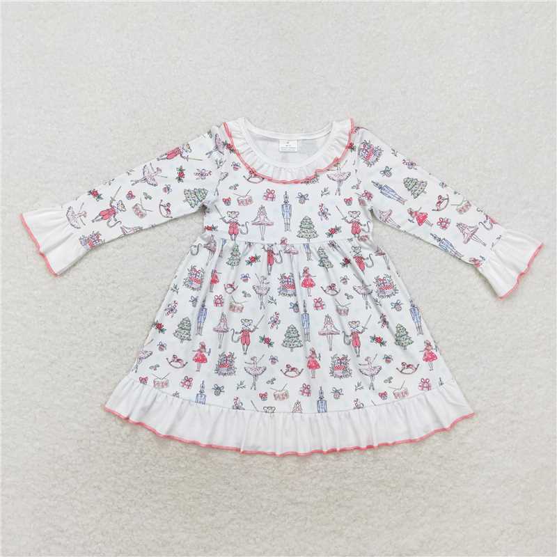 RTS NO MOQ Baby Girls Long Sleeve GLD0544 Christmas Soldier Pink Princess Knee Length Dresses