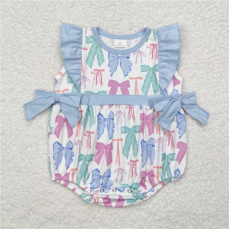7.11 RTS NO MOQ Summer Baby Girls Bodysuit SR2027 Colorful Bows Spring Rompers