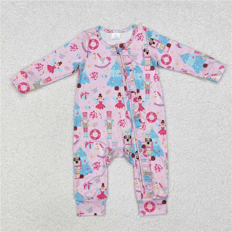 RTS NO MOQ Baby Girls Bodysuit LR1970 Pink Christmas Soldier Ruffle Zip Rompers