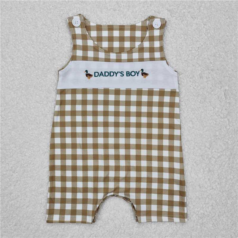 RTS NO MOQ Baby Boys Summer Bodysuit SR2303 Daddy's Boy Ducks Sleeveless Checkered Rompers