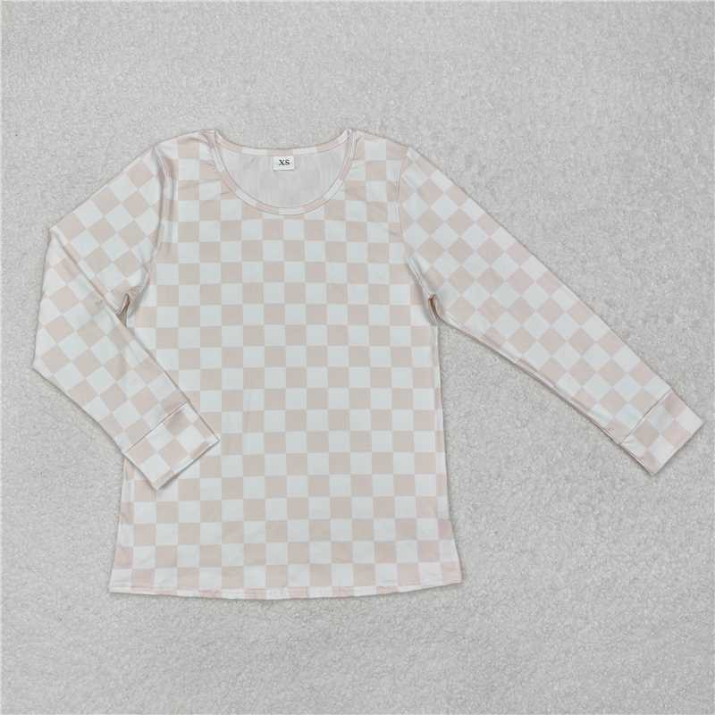 RTS NO MOQ Adult Women Long sleeve GT0906 Khaki Checkered Shirts Tops