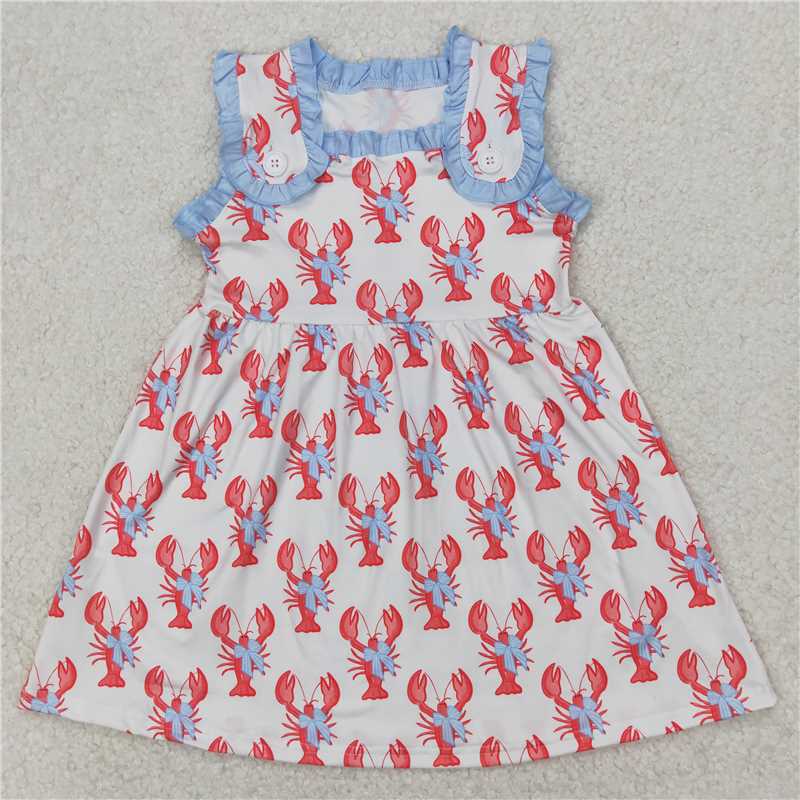 RTS NO MOQ Summer Baby Girls Dresses GSD1955 Crawfish Bows Straps Knee Length Dresses