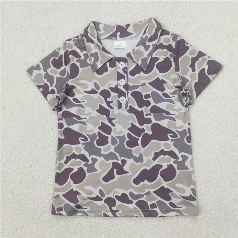 RTS NO MOQ Summer Baby Boys Shirt BT1211 Short Sleeves Button Gray Camo Polo Shirts Tops