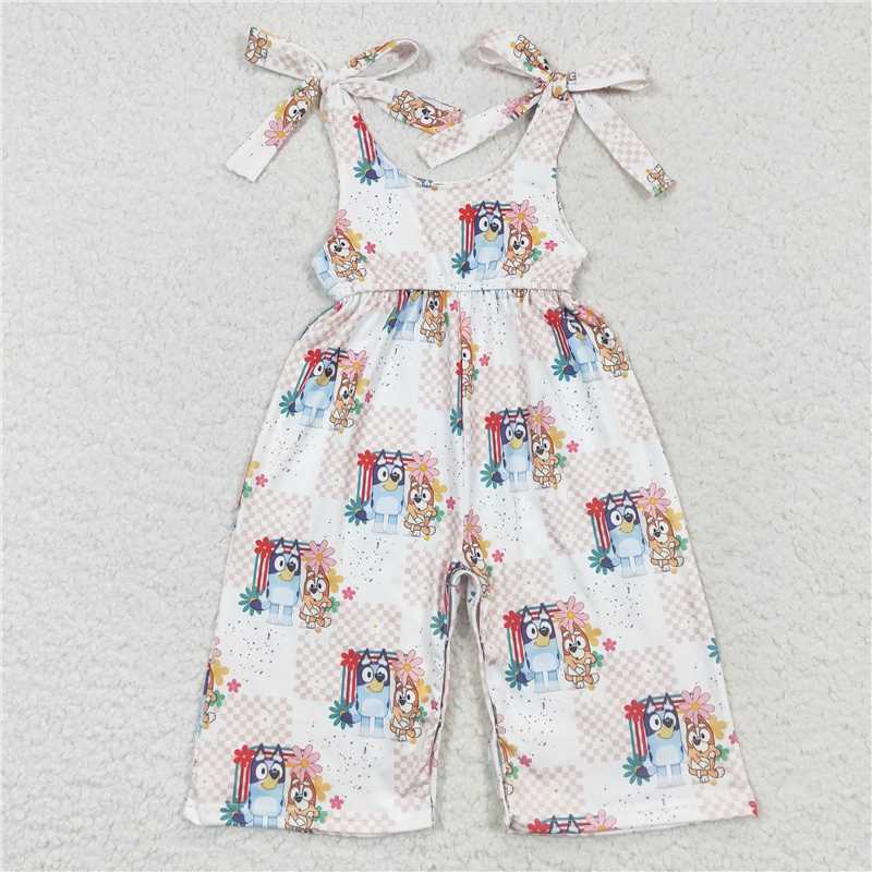 RTS NO MOQ Summer Baby Girls Bodysuit SR0435 Plaid Floral Blue Dogs Sister Jumpsuits