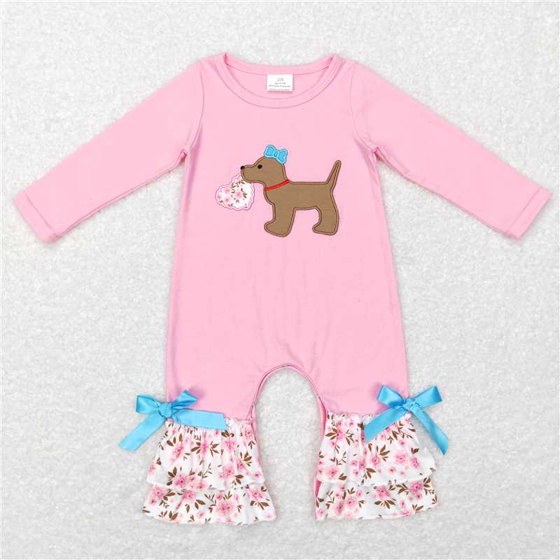 7.28 RTS NO MOQ Baby Girls Bodysuit LR0789 Pink Valentines Floral Dog Hearts Rompers