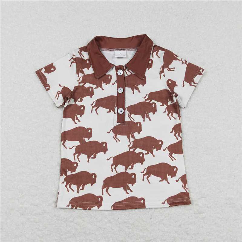 7.17 RTS NO MOQ Summer Baby Boys Shirt BT0175 Cow Western Short Sleeve Buttons Shirts Tops