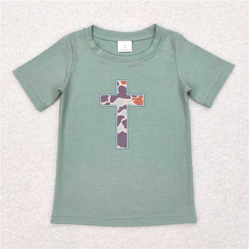 7.17 RTS NO MOQ Summer Baby Boys Shirt BT0443 Easter Camo Cross Tee Shirts Tops