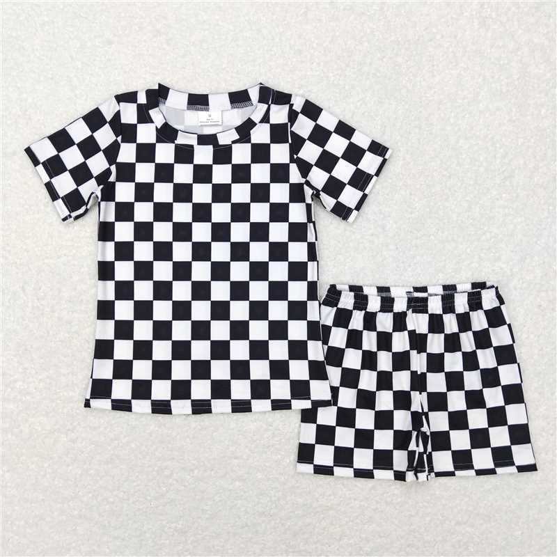 RTS NO MOQ Baby Boys kids Summer Sets BSSO0327 Black Checkered Summer Shorts Pajamas Clothes Sets